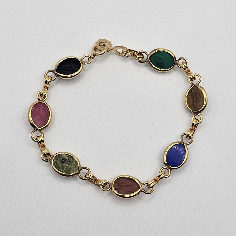 A & Z 12k Gold Filled Art Deco Etched Bead Bracelet - Picture 7 of 8
